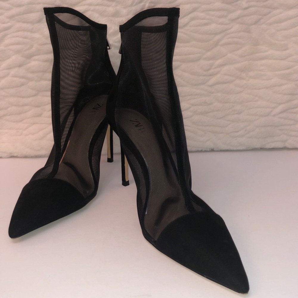 Zara Black Mesh Pointed Toe High Heel Ankle Boots. - Picture 2 of 14